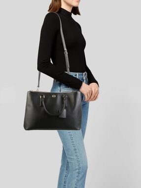 Tory Burch Robinson Double Zip Tote Handbag Satchel Missing Strap, Gold, EUC